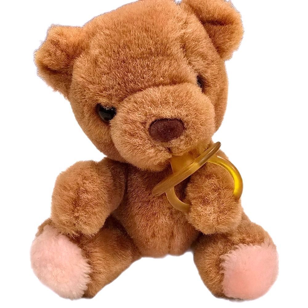 Vintage Russ Berrie Baby Bibi Teddy Bear 6" Pacifier Plush 844 Brown Korea 1980s